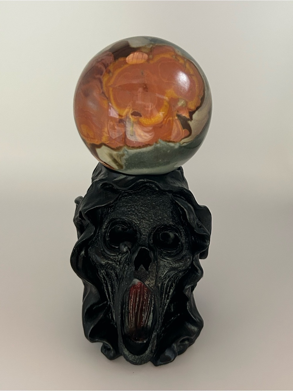 Polychrome (Desert) Jasper Sphere on Black Reaper Stand